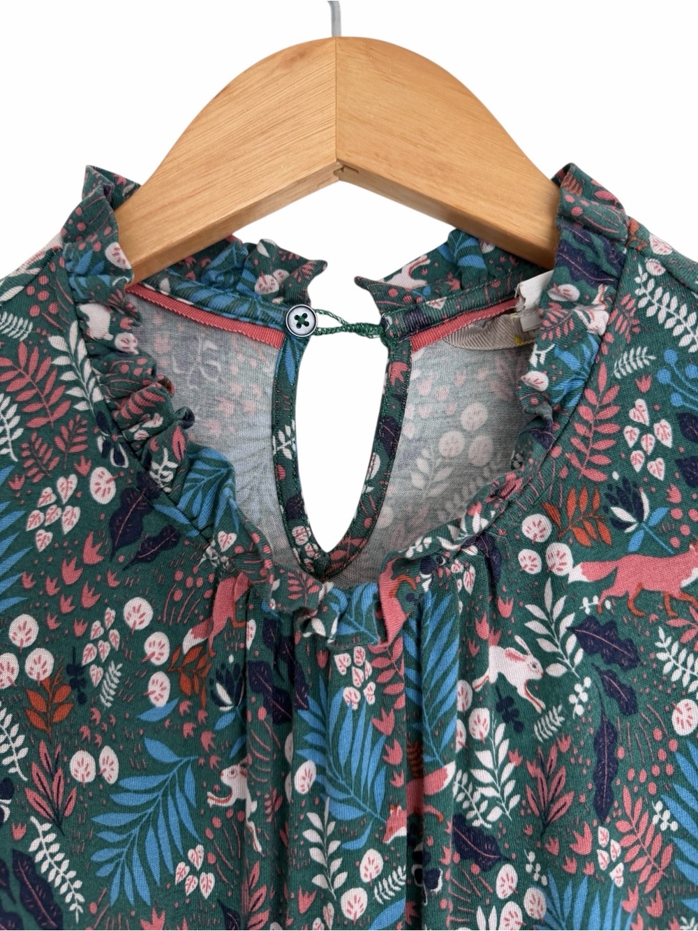 BODEN Woodland Frolic Green Floral Fox Bunny Print Long Sleeve Dress Sz 10 - Picture 5 of 10